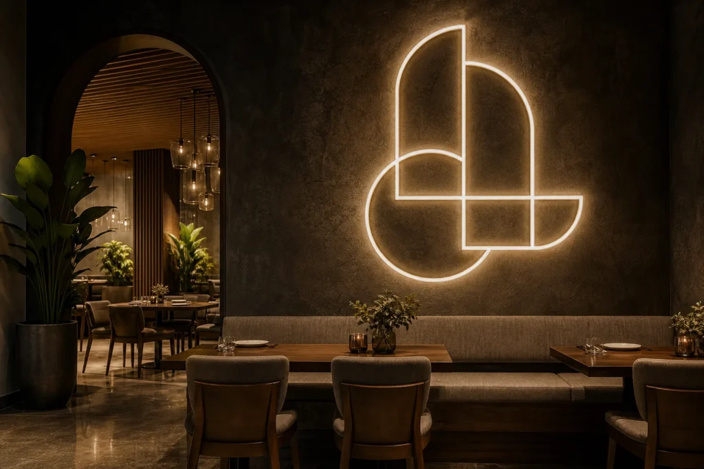 Representative illuminated interior brand feature